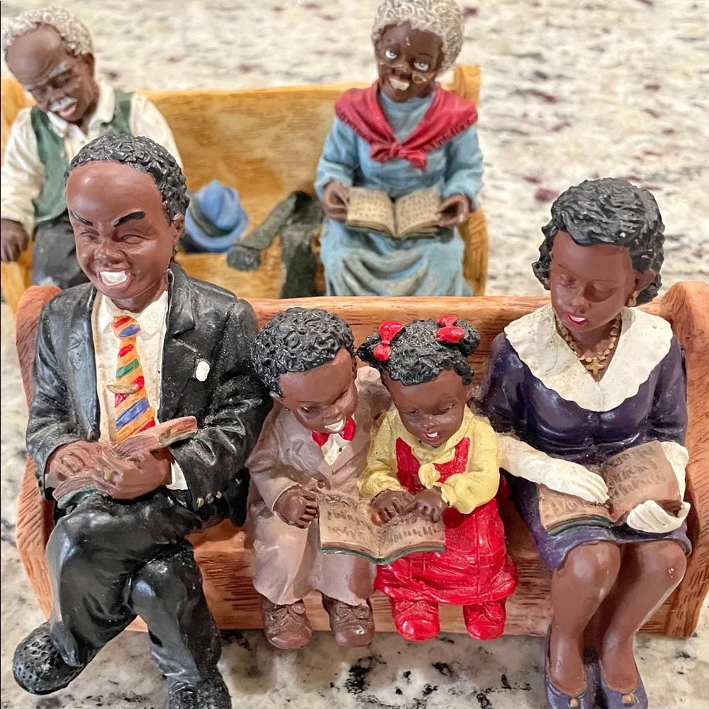 Vintage 90’s COLLECTIBLE African American Church Pew Family Figurines 2 PC Lot